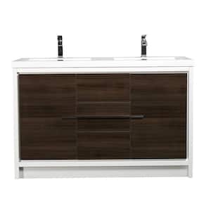 Grace 60 in. W x 20 in. D x 36 in. H Double Bathroom Vanity in Gray Oak with White Acrylic Top with White Sinks