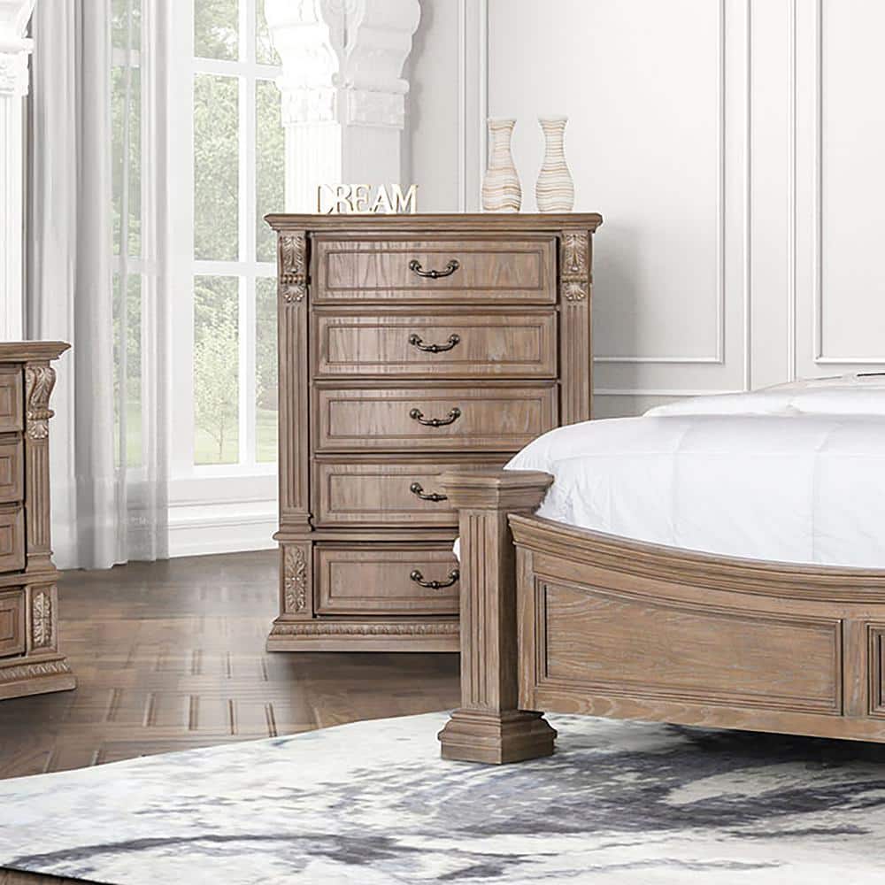 Nesi Weathered Oak 5-Drawer 41 in. Chest of Drawers