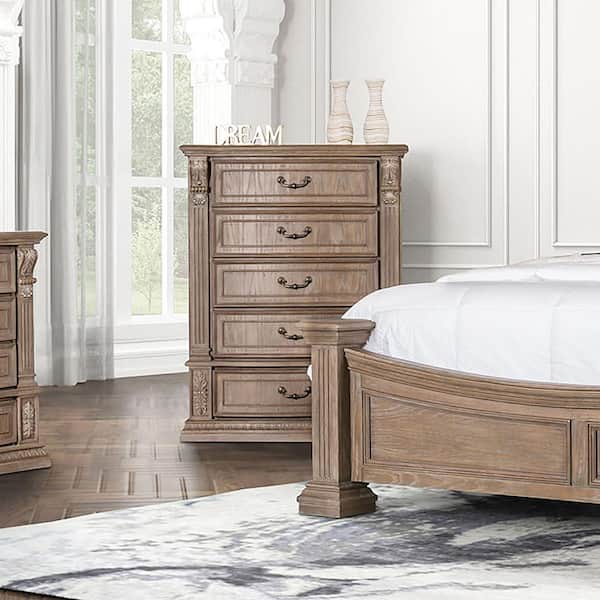 Furniture of America Nesi Weathered Oak 5-Drawer 41 in. Chest of Drawers