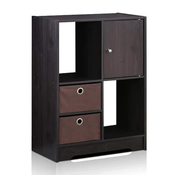 Furinno 31.5 in. Dark Brown Faux Wood 3-shelf Etagere Bookcase with Doors