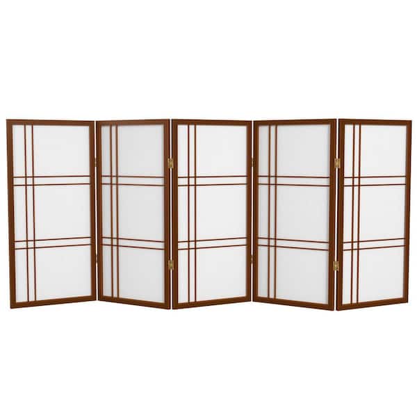 Oriental Furniture 3 ft. Short Double Cross Shoji Screen - Walnut - 5 Panels