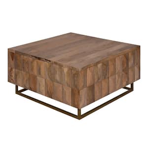 33 In. Natural Square Brown Mango Wood Lift Top Storage Trunk Coffee Table
