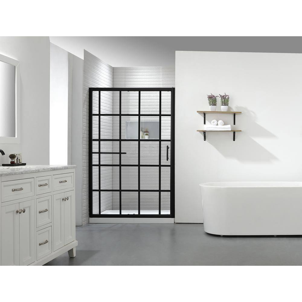 FELYL 48" x 72" Black Framed Sliding Shower Door with Clear Glass