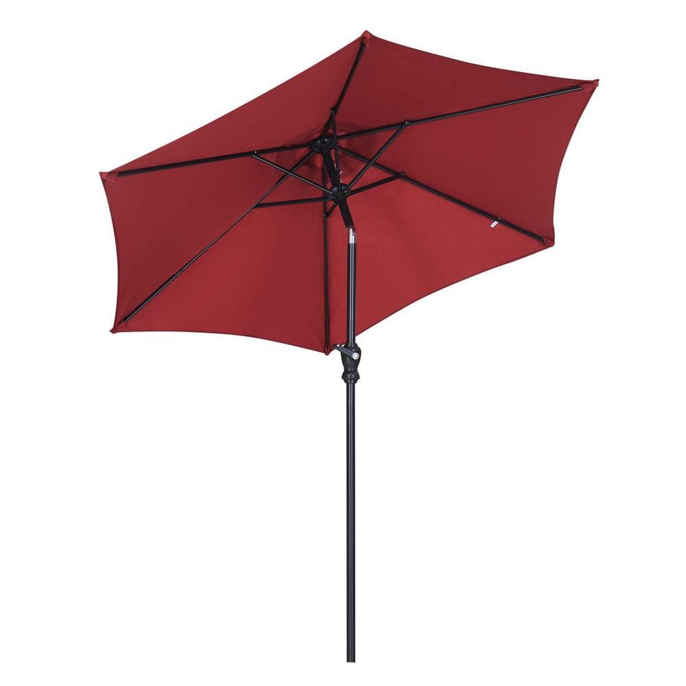 7.5 ft. Metal Steel Pole Market Push-Button Tilt Patio Umbrella in Red