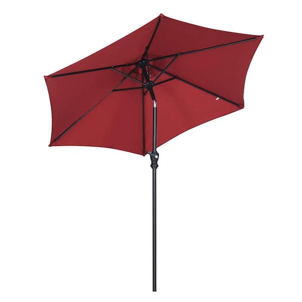 Unbranded 7.5 ft. Metal Steel Pole Market Push-Button Tilt Patio Umbrella in Red