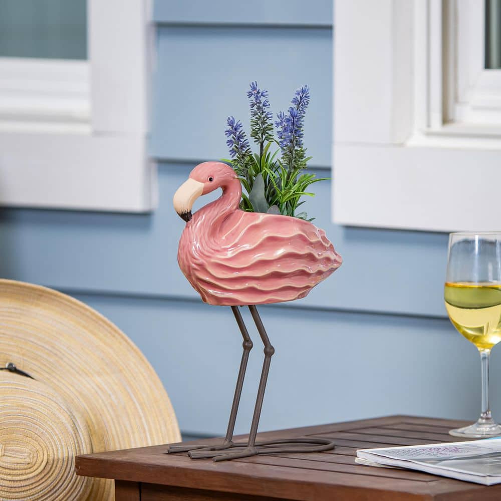 Evergreen 11 in. Flamingo Ceramic Garden Planter PL3B4SCER326
