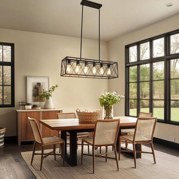 Emeritpro 6-Light Black Industrial Island Chandelier with Iron