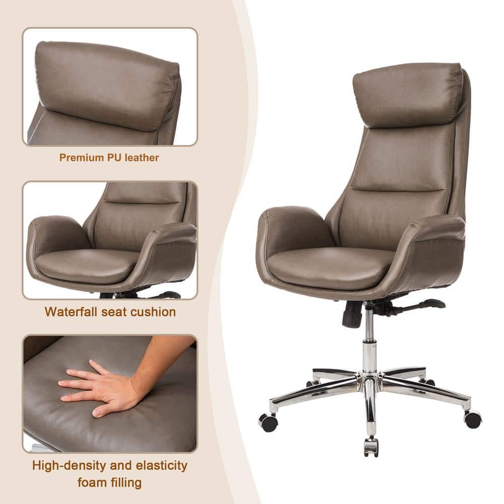 Gray Leather High Back Swivel Executive Office Chair