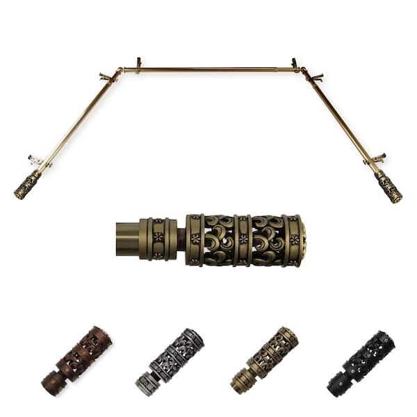 EMOH 13/16" Dia Adjustable 20"-36", 38"-72" Bay Window Curtain Rod with Rey Finials in Antique Brass