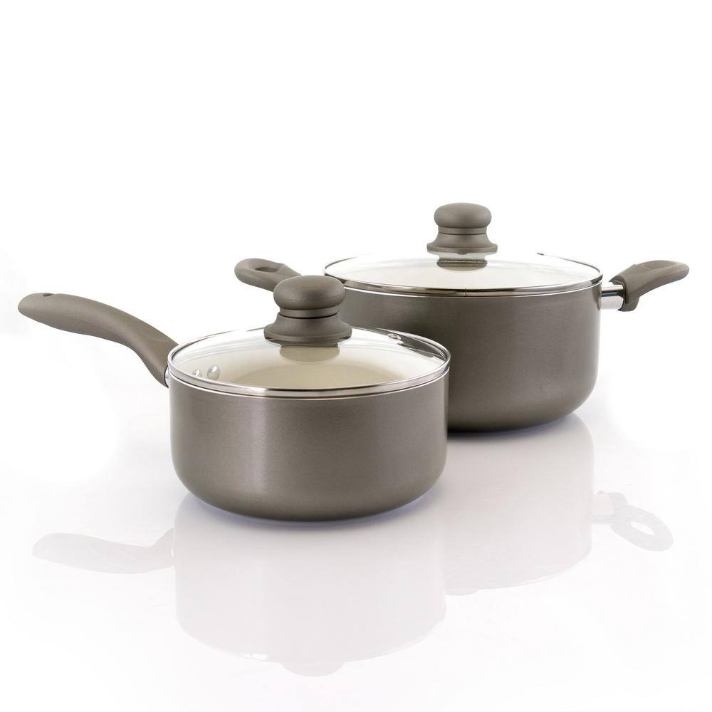 Newcrest Gray Ceramic Nonstick Aluminum Cookware Set with Lids - 8 Piece
