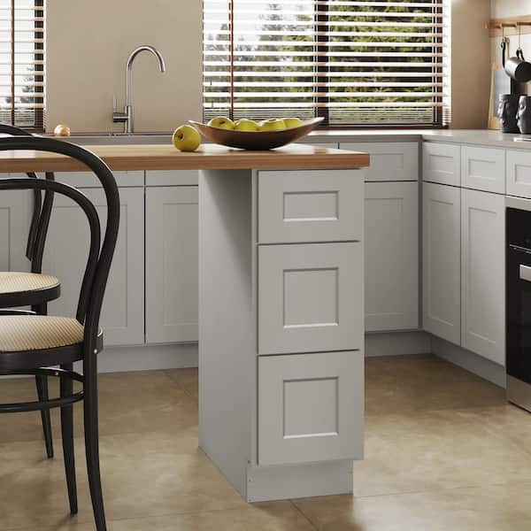 Hausvita 12 in. W x 24 in. D x 34.5 in. H Ready to Assemble Plywood Base Kitchen Cabinet with 3-Drawers in Shaker Dove