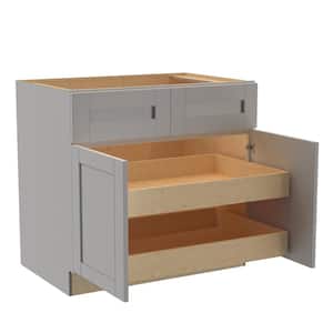 Washington Veiled Gray Plywood Shaker Assembled Base Kitchen Cabinet FH 2 ROT Soft Close 36 in W x 24 in D x 34.5 in H
