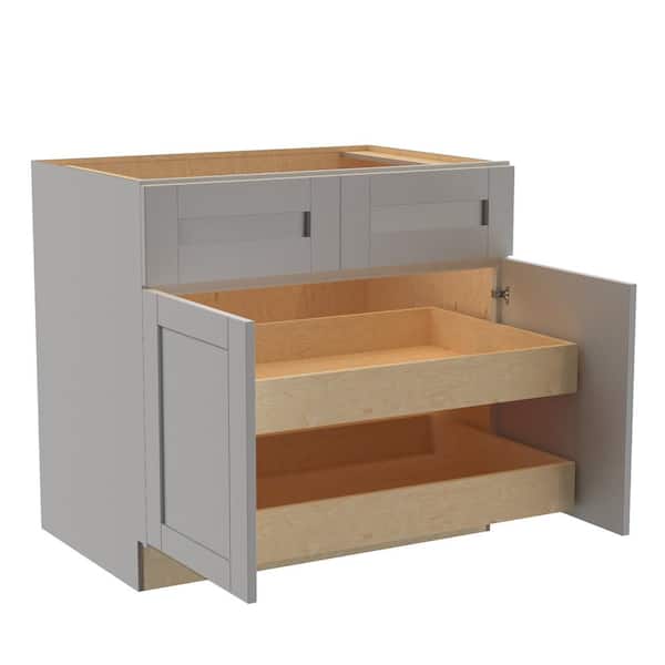 Home Decorators Collection Washington Veiled Gray Plywood Shaker Assembled Base Kitchen Cabinet FH 2 ROT Soft Close 36 in W x 24 in D x 34.5 in H