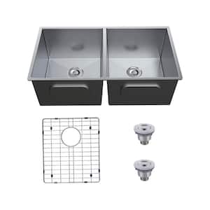 18 Gauge Stainless Steel 37 in. Double Bowl Undermount Kitchen Sink with Bottom Grid and Strainer