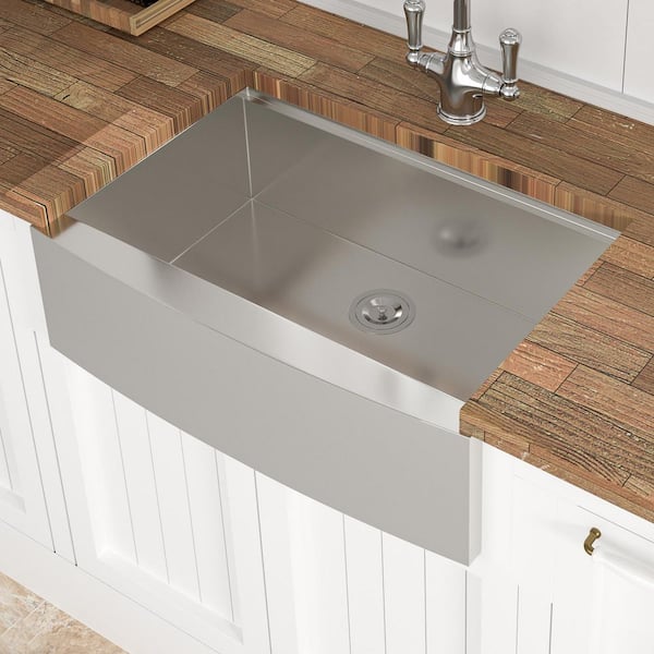 33 in. Farmhouse Single Bowl 18-Gauge Brushed Nickel Stainless Steel Kitchen Sink with Workstation