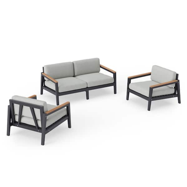 NewAge Products Rhodes 4-Seater 3-Piece Aluminum Outdoor Patio Conversation Set With Cast Silver Cushions
