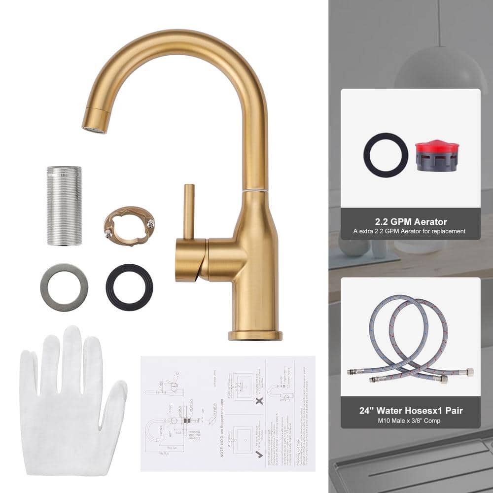 Brushed Gold Stainless Steel Single Handle Bar Faucet