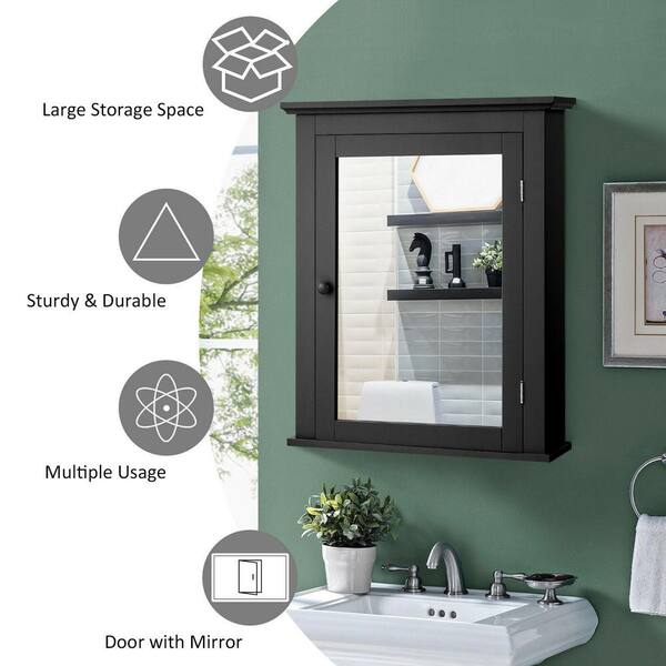 WELLFOR 22 in. W x 27 in. H Rectangular Black MDF Surface Mount Medicine Cabinet with Mirror