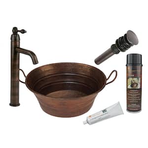All-in-One Bucket Hammered Copper Oval Vessel Sink with Single Handle Faucet