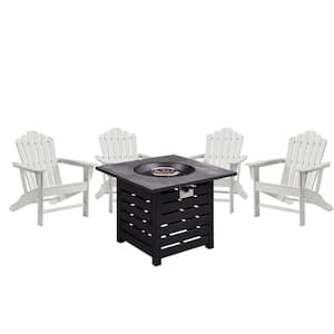 5-Piece Plastic Adirondack Outdoor Conversation Patio Fire Pit Set in White