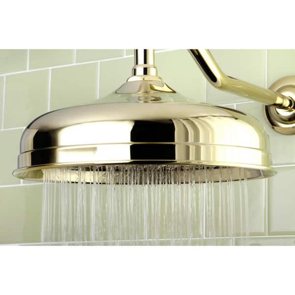 1-Spray 10 in. Single Wall Mount Fixed Rain Shower Head in Polished Brass