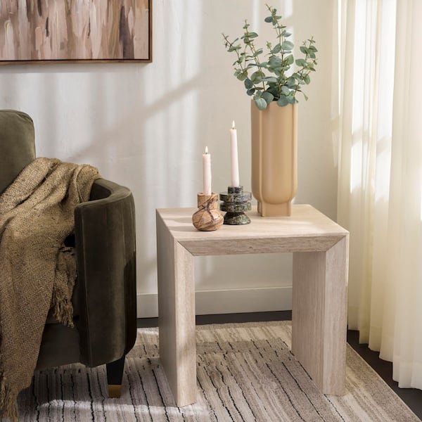 SAFAVIEH Woodrow 19.7 in. Faux Travertine Square Wood End Table