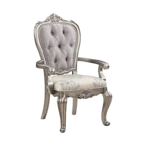 Ariadne Velvet, Antique Platinum Finish Linen Side Chair Set of 2 with No Additional Features
