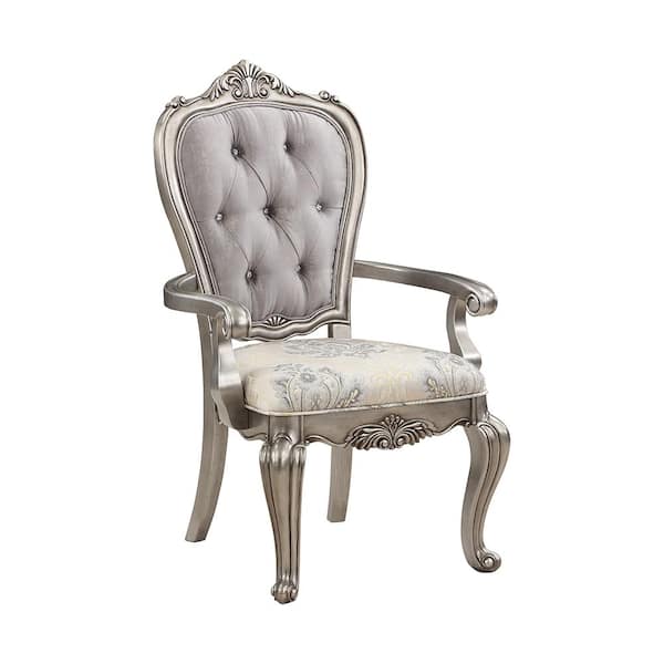 Acme Furniture Ariadne Velvet, Antique Platinum Finish Linen Side Chair Set of 2 with No Additional Features