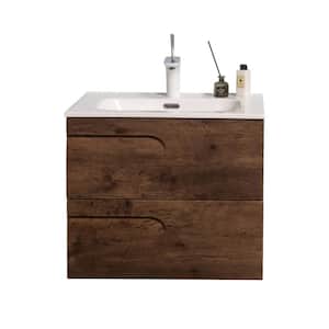 Joy 32 in. W x 18 in. D x 20.5 in. H Floating Bathroom Vanity in Rosewood with White Porcelain Top and Integrated Sink