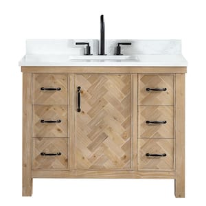 Javier 42 in. W x 22 in. D x 33.9 in. H Single Sink Bath Vanity in Antique Brown with White Grain Composite Stone Top