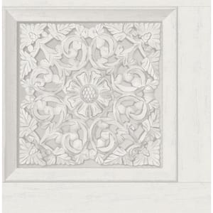 Carved Floral White Wood Peel and Stick Sample, 8 in. x 10 in. Wallpaper Sample