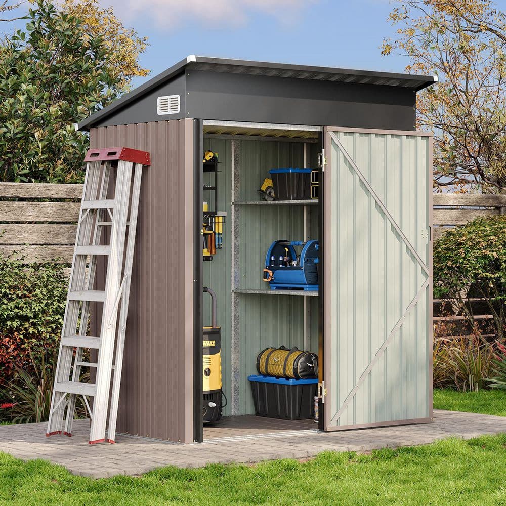 Sizzim 5 ft. W x 3 ft. D Metal Storage Shed with 2-Piece Shelves