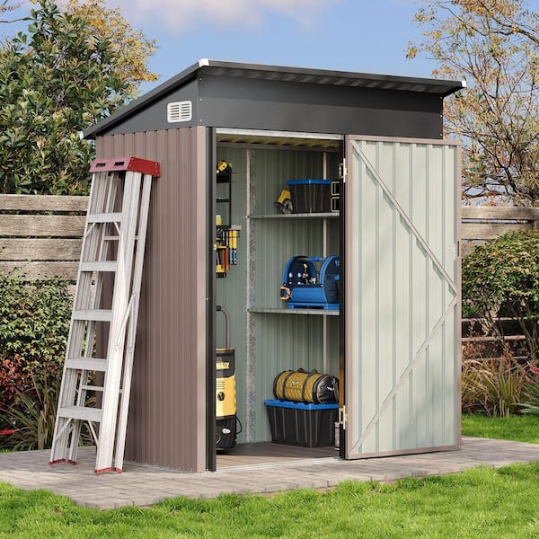Sizzim 5 ft. W x 3 ft. D Metal Storage Shed with 2-Piece Shelves