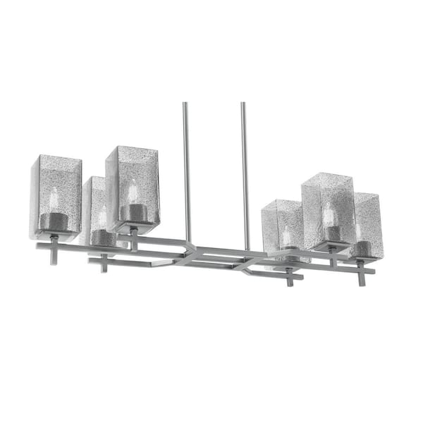 Unbranded Bridgewater 6 Light Graphite Linear Chandelier, Any Room with 3.5 in. Square Smoke Glass Shades, No Bulbs Included