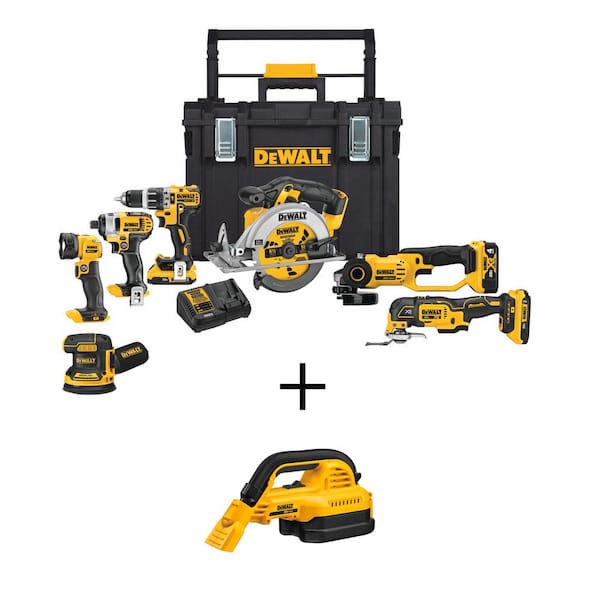 DEWALT 20V MAX Cordless 7 Tool Combo Kit, 1/2 Gal. Wet/Dry Vacuum, TOUGHSYSTEM Case, (1) 20V 4.0Ah and (2) 20V 2.0Ah Batteries