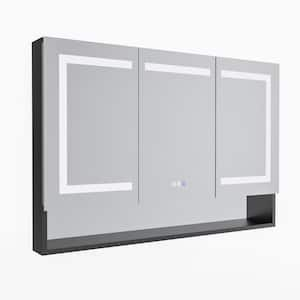 48 in. W x 32 in. H Rectangular Black Aluminum Medicine Cabinet with Mirror Dual Outlet & Dual USB