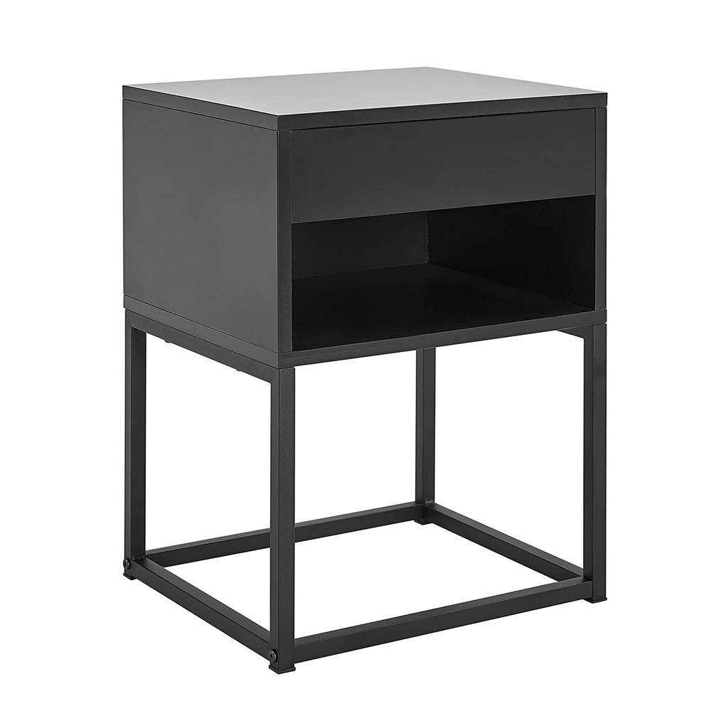 BIKAHOM Tall Simple Black End Table Nightstand with Drawer and Shelf