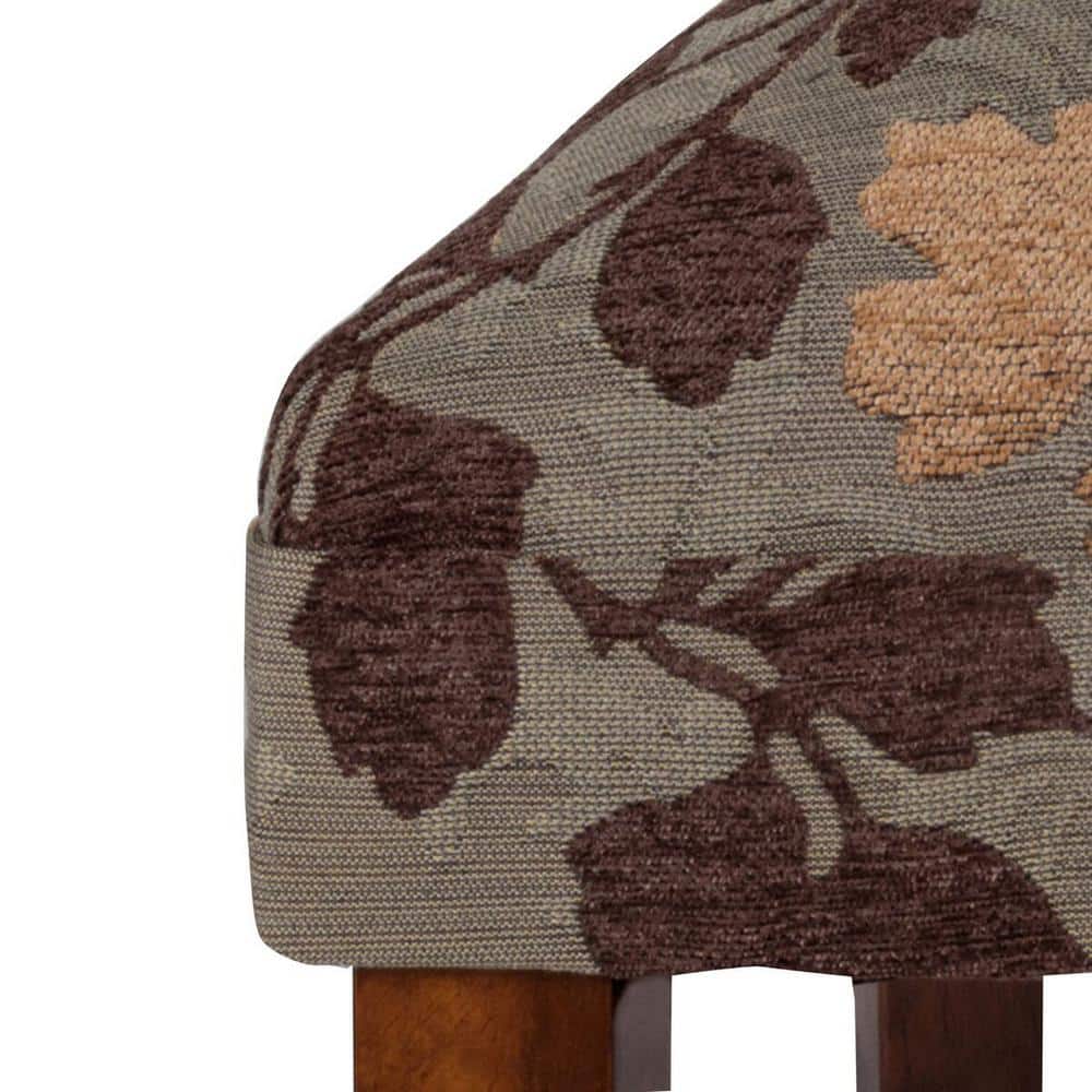 Brown Floral Upholstered Parsons Side Chair with Wood Legs