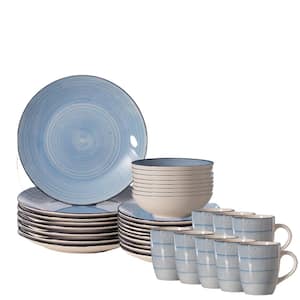 32-Piece Ceramic Dinnerware Set for 8-Person, Mugs, Salad, Dinner Plates, Bowls Sets, Dishwasher Microwave Safe, Blue