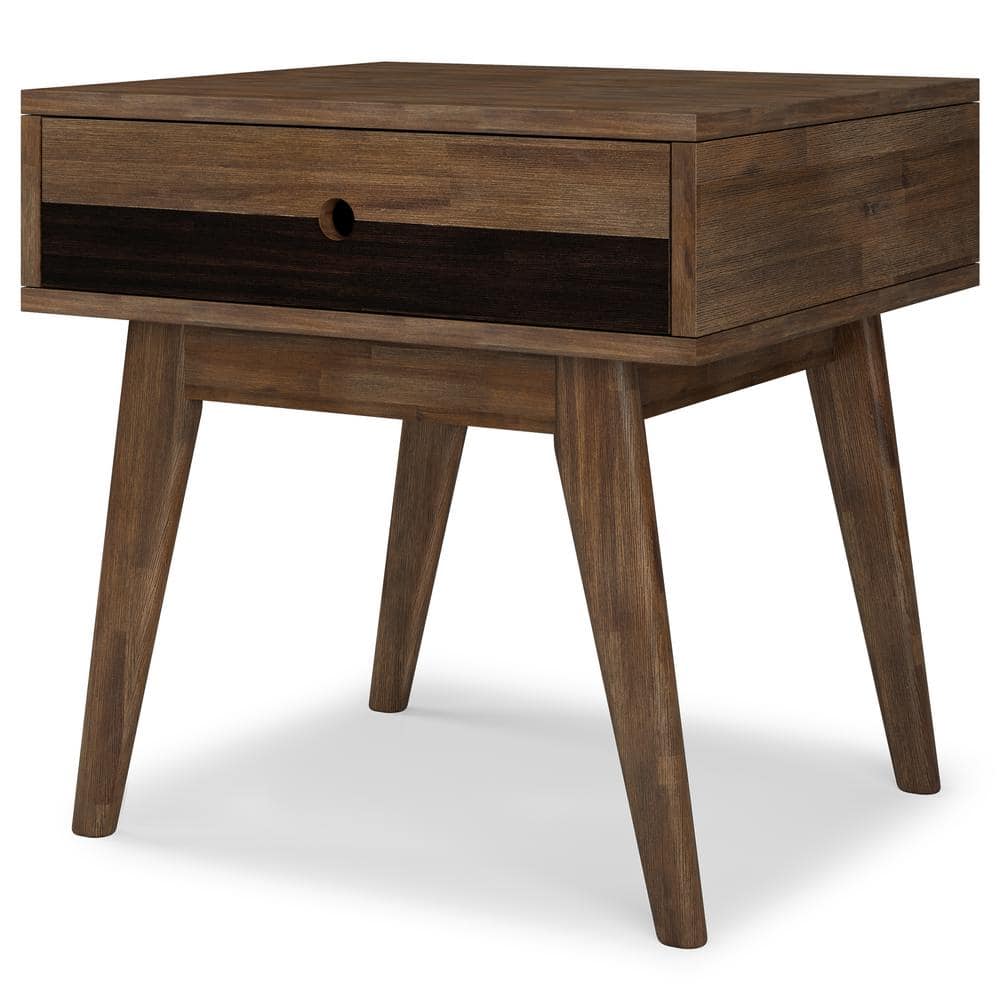 Clarkson Rustic Natural Brown Acacia Wood End Table with Storage