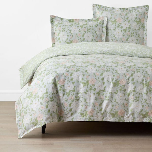Company Cotton Misty Meadow Cluster Sateen Green Tea Queen Duvet Cover