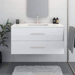 Napa 48" W x 22" D x 21-3/8" H Single Sink Bathroom Vanity Wall Mounted in Glossy White with White Quartz Countertop
