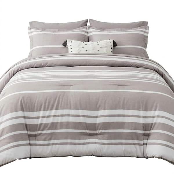 Queen 7-Piece Taupe Reversible Comforter Set - All Season