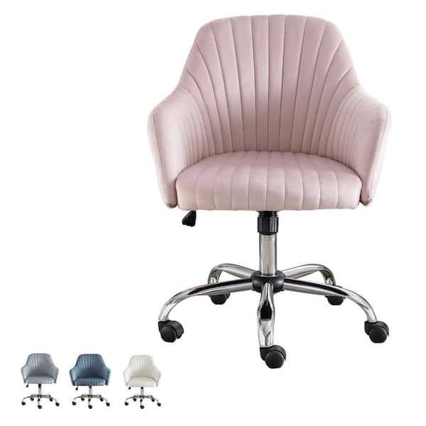 Velvet Accent Chair Modern Home Office Leisure Chair in Pink with Adjustable Height and Casters