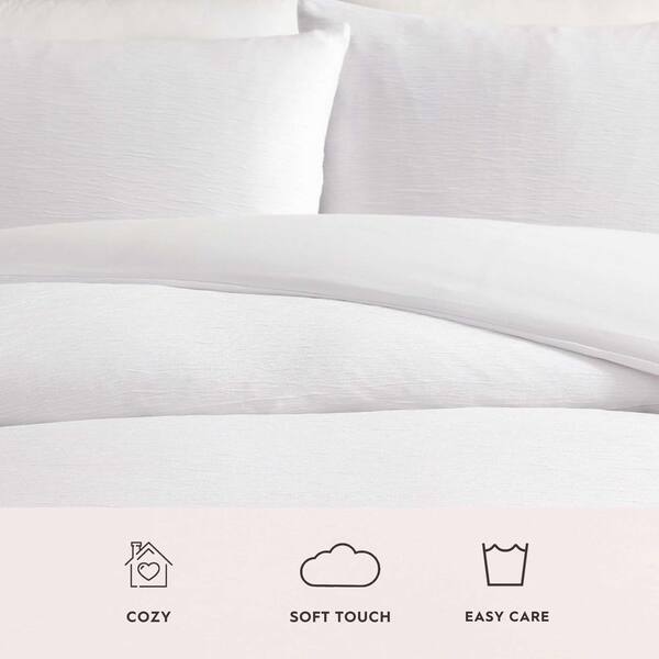 Laura Ashley Crinkle 3-Piece Snow Woven Polyester Gauze King Duvet