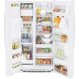 36 in. 25.3 cu. ft. Built-In Side-by-Side Refrigerator in White, Standard Depth