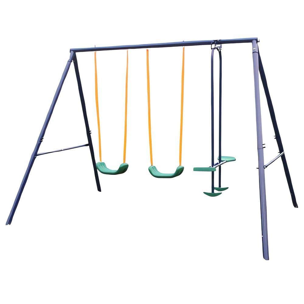 Metal Outdoor Playground Equipment Kids Swing Sets with 2 Swings and 1 Glider