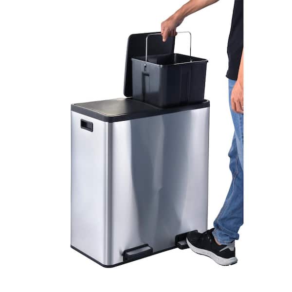 Dual Compartment Waste Bin, and Wet Classified Trash Can & Recycle Container 15L Large Capacity Double Compartment Classified Recycle Garbage Bin