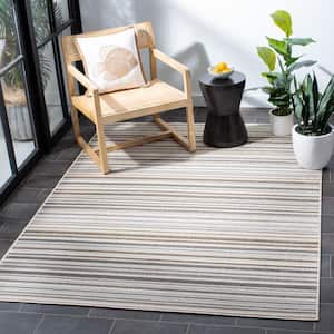 Cabana Ivory/Gray 4 ft. x 6 ft. Transitional Striped Indoor/Outdoor Patio Area Rug