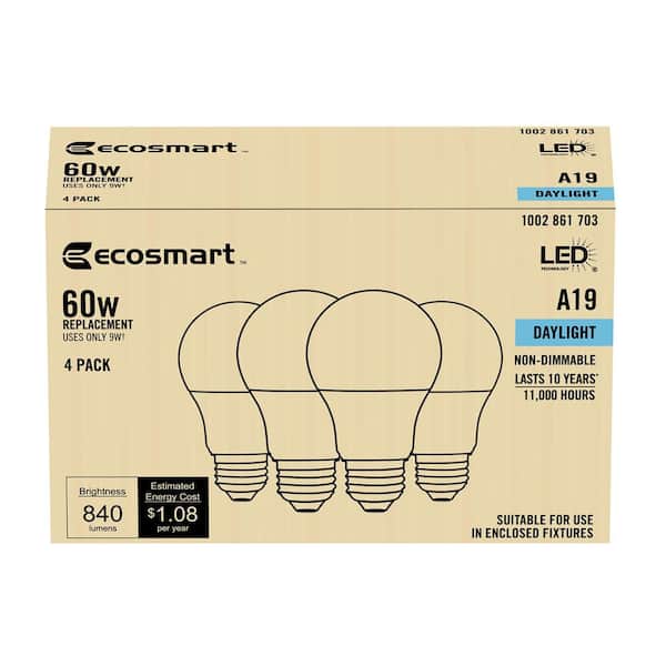 GE 4-Pack 60 W Equivalent Daylight A19 LED Light Fixture Light Bulbs 